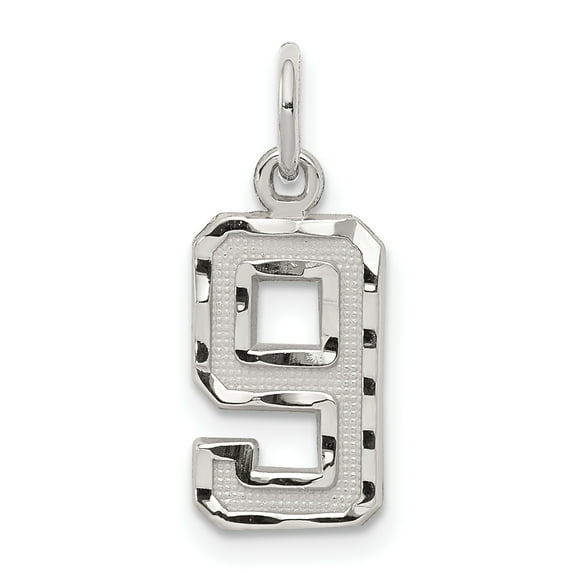 925 Sterling Silver Small Diamond-cut #9 Charm Pendant