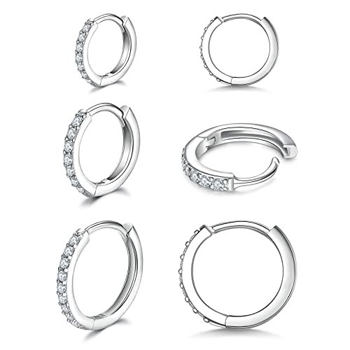 925 Sterling Silver Small Hoop Earrings Cubic Zirconia Huggie Tiny