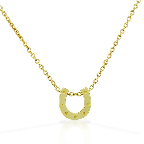 925 Sterling Silver Small Horseshoe Good Luck Pendant Necklace