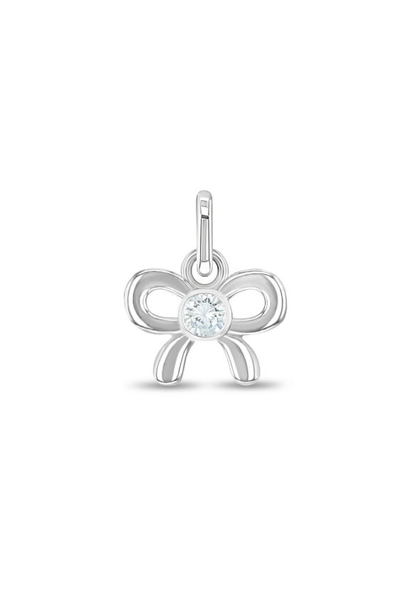 925 Sterling Silver Small Polished Bow Charm & Clear CZ For Girls Charm Bracelet