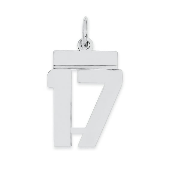 925 Sterling Silver Small Polished Number 17 Charm Pendant
