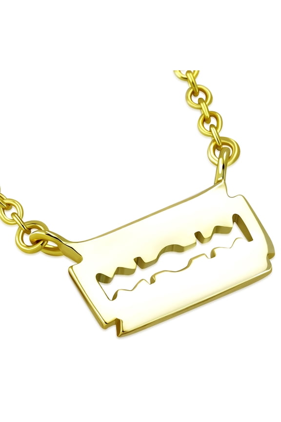 925 Sterling Silver Small Sideways Razor Blade Pendant Necklace, 18"