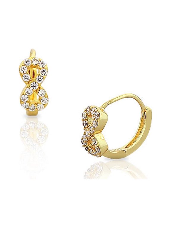 925 Sterling Silver Small White CZ Infinity Hoop Huggie Earrings