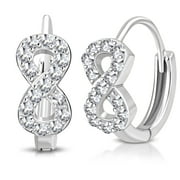 MY DAILY STYLES 925 Sterling Silver Small White CZ Infinity Hoop Huggie Earrings