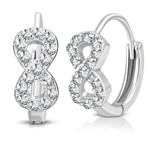 925 Sterling Silver Small White CZ Infinity Hoop Huggie Earrings