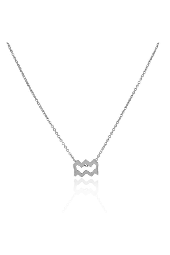 925 Sterling Silver Small Zodiac Sign Pendant Necklace, 18" - Aquarius