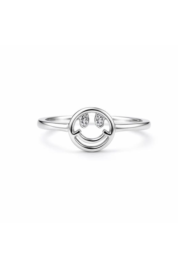 925 Sterling Silver Smiley Dainty Gemstone Promise Ring Handmade Happy Face Jewelry for Women
