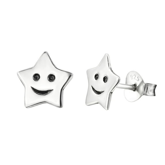 925 Sterling Silver Smiley Face Star Stud Earring
