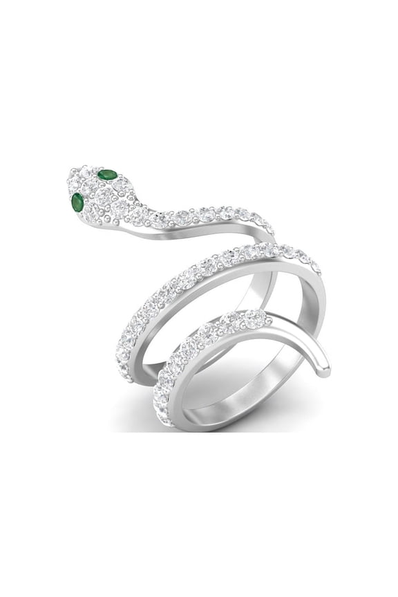 925 Sterling Silver Snake Women Wrap Ring Natural Emerald Cobra Snake Rings