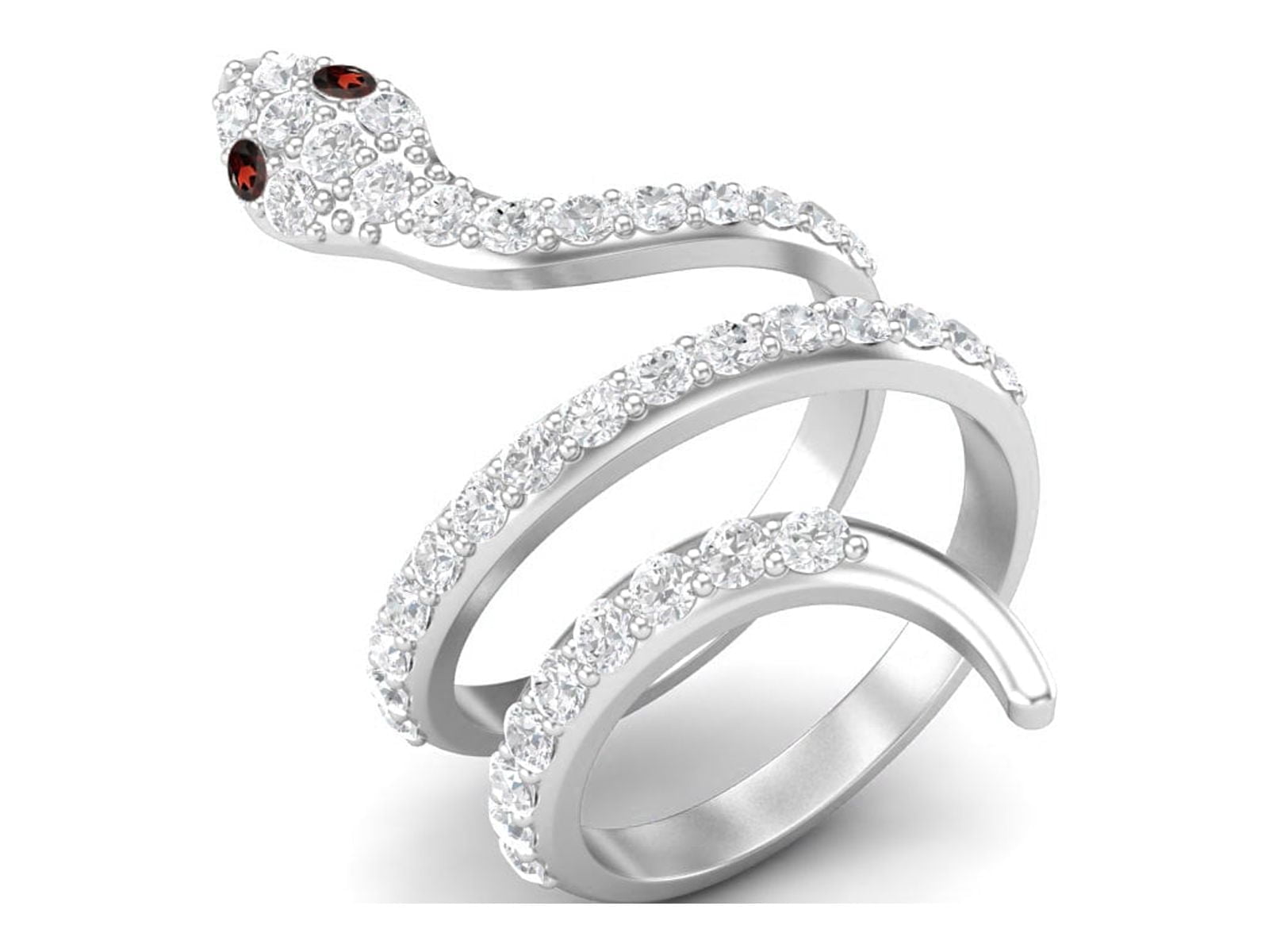 925 Sterling Silver Snake Women Wrap Ring Natural Garnet Cobra 