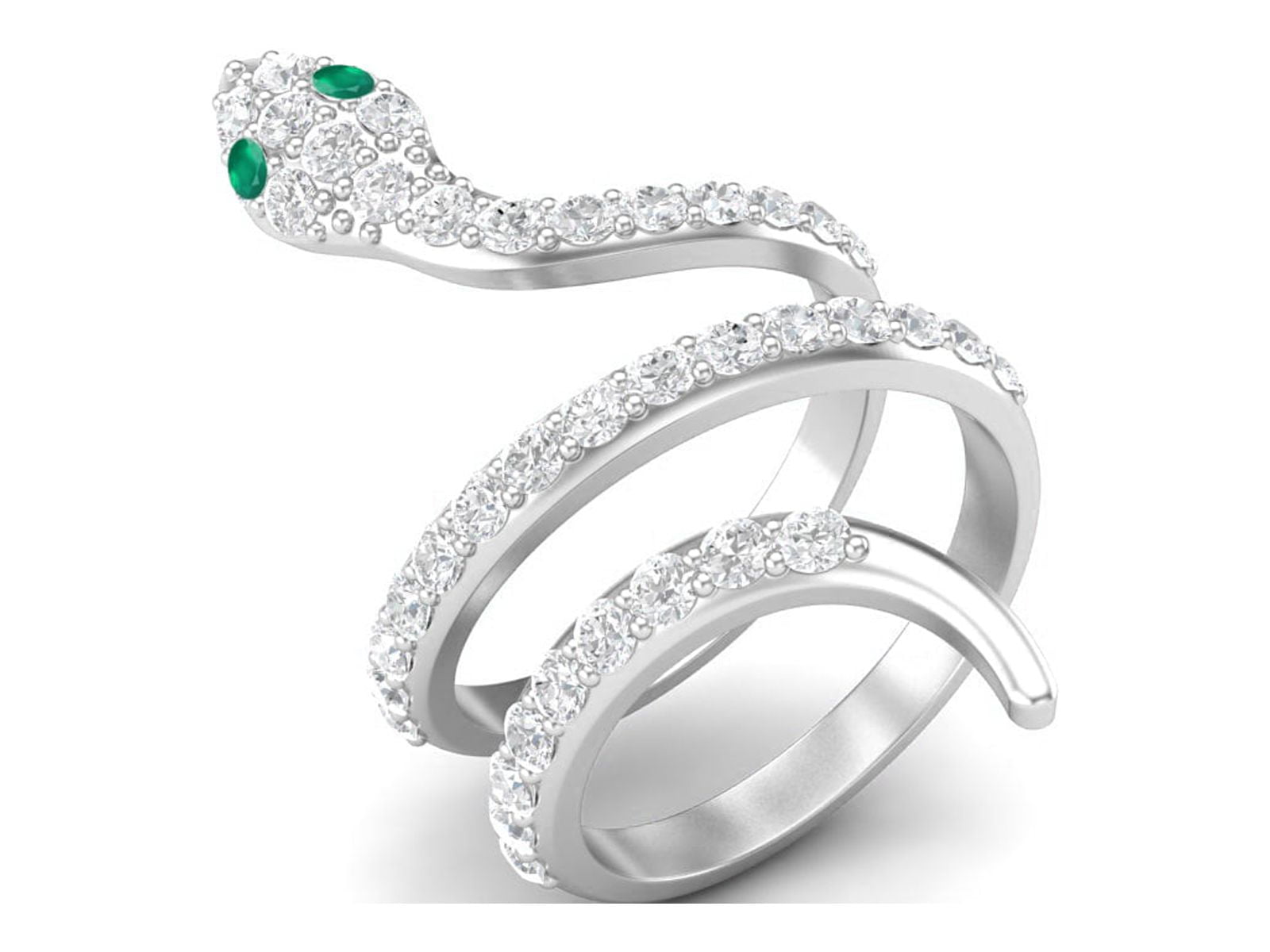 925 Sterling Silver Snake Women Wrap Ring Natural Green Onyx Cobra - Technical View