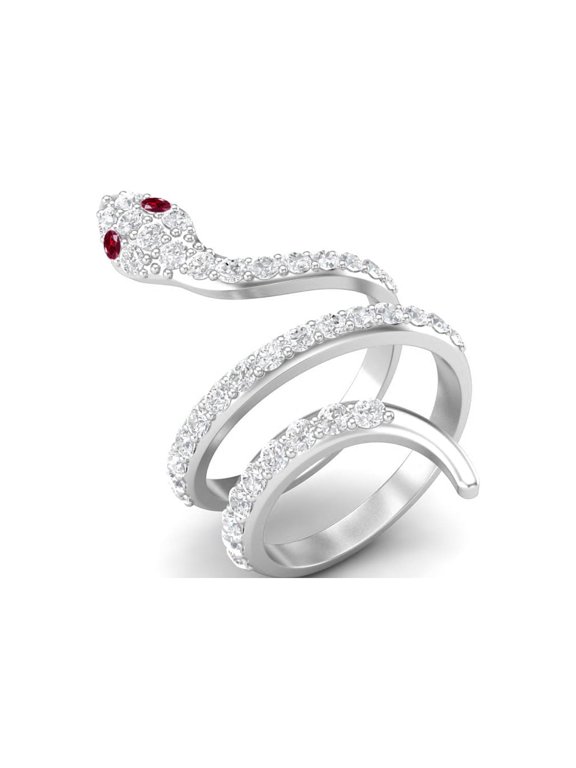 925 Sterling Silver Snake Women Wrap Ring Natural Ruby Cobra Snake Rings