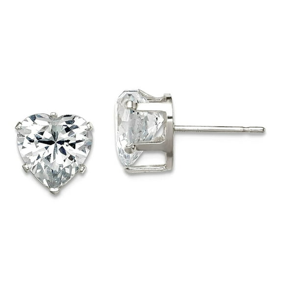 925 Sterling Silver Snap setting Post 8mm Love Heart 3 Prong Cubic Zirconia Stud Earrings 8x8mm Wide Stud Earring for Wo