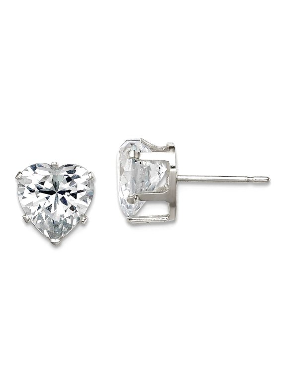 925 Sterling Silver Snap setting Post 8mm Love Heart 3 Prong Cubic Zirconia Stud Earrings 8x8mm Wide Stud Earring for Wo