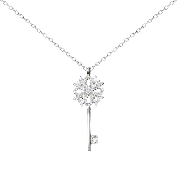 925 Sterling Silver Snowflake Key Pendant Necklace with Cubic Zirconia, Elegant Symbolic Jewelry Gift for Women, Christmas Valentine's Day Present