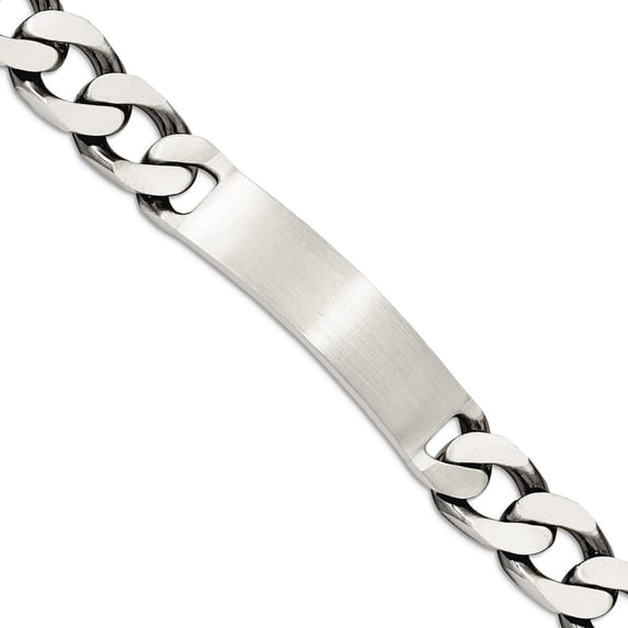 925 Sterling Silver Solid Oxidized 7.5 Inch Antiqued Curb ID Bracelet Lobster Claw 10mm Wide Identification Bracelet for