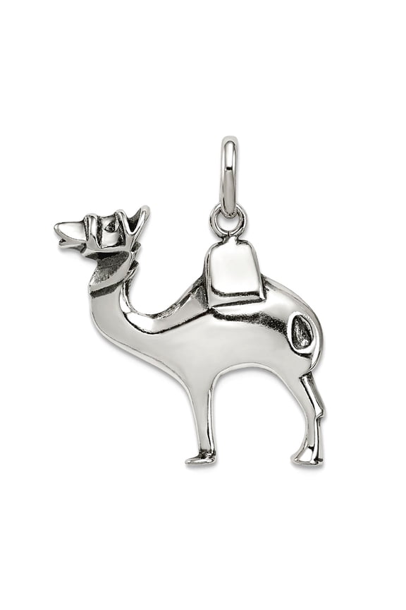 925 Sterling Silver Solid Oxidized Antiqued Camel Charm 23x21mm Wide Pendant Necklace for Women