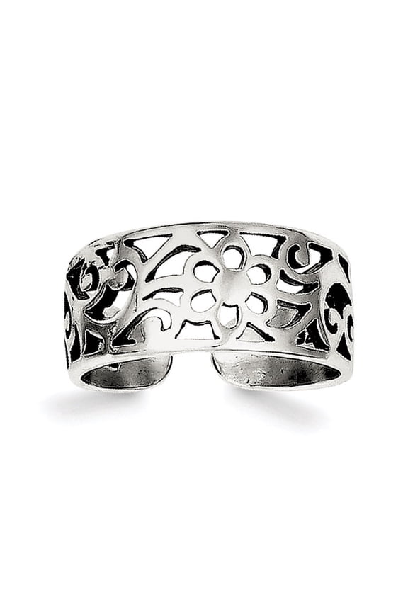 Sterling Silver Antiqued Floral Toe Ring