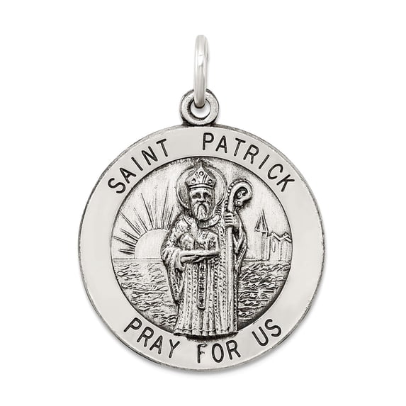925 Sterling Silver Solid Oxidized Antiqued Saint Patrick Medal Pendant Necklace 31x21mm Wide Pendant for Women