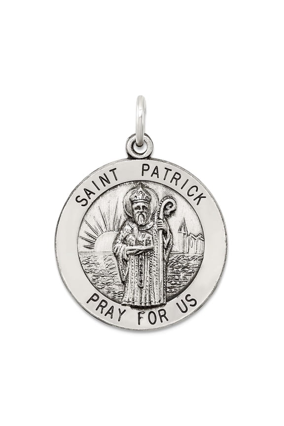 925 Sterling Silver Solid Oxidized Antiqued Saint Patrick Medal Pendant Necklace 31x21mm Wide Pendant for Women