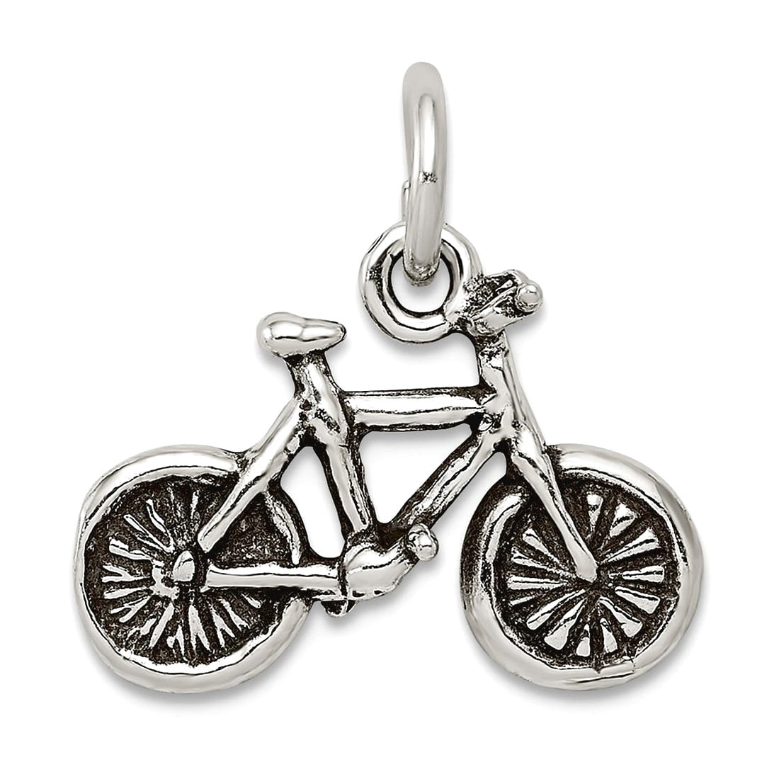 925 Sterling Silver Solid Oxidized Bicycle Charm 19x18mm Wide Pendant Necklace for Women - 1.5 Grams