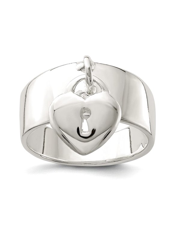925 Sterling Silver Solid Oxidized Dangle Lock Ring Size 6 10mm Wide Ring for Women - 8.2 Grams