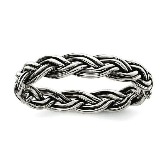 925 Sterling Silver Solid Artisan Oxidized Polished Weave 3.5mm Womens Ring Size 8 Band Style-Ring for Women