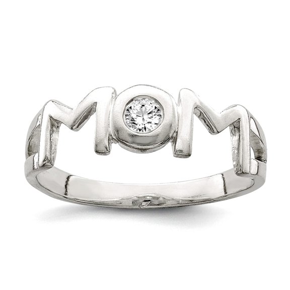 925 Sterling Silver Solid Back and Cubic Zirconia Polished Mom Ring Size 7 2mm Wide Ring for Women