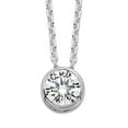 thumbnail image 1 of 925 Sterling Silver Solid Bezel Polished Cubic Zirconia Pendant on Chain Necklace 18 Inch Spring-Ring 8mm Wide Chain Nec, 1 of 2
