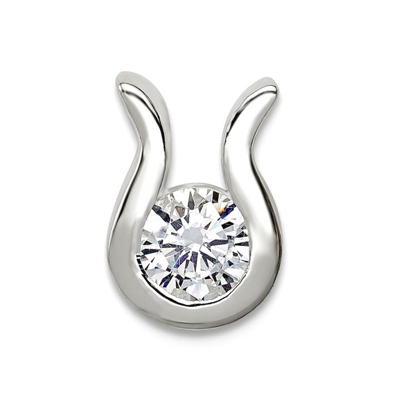 925 Sterling Silver Solid Cubic Zirconia Pendant Necklace 11x8mm Wide Pendant for Women