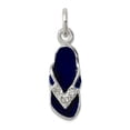 thumbnail image 1 of 925 Sterling Silver Solid Cubic Zirconia and Blue Enameled Flip Flop Charm 19x8mm Wide Pendant Necklace for Women, 1 of 2