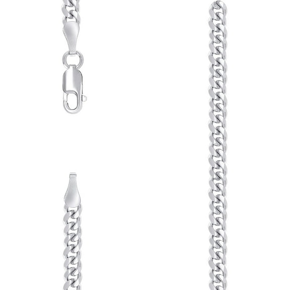 925 Sterling Silver Solid Comfort Curb Chain Rhodium 3.5mm Bracelet 7 Inch Link Bracelet for Women and Men