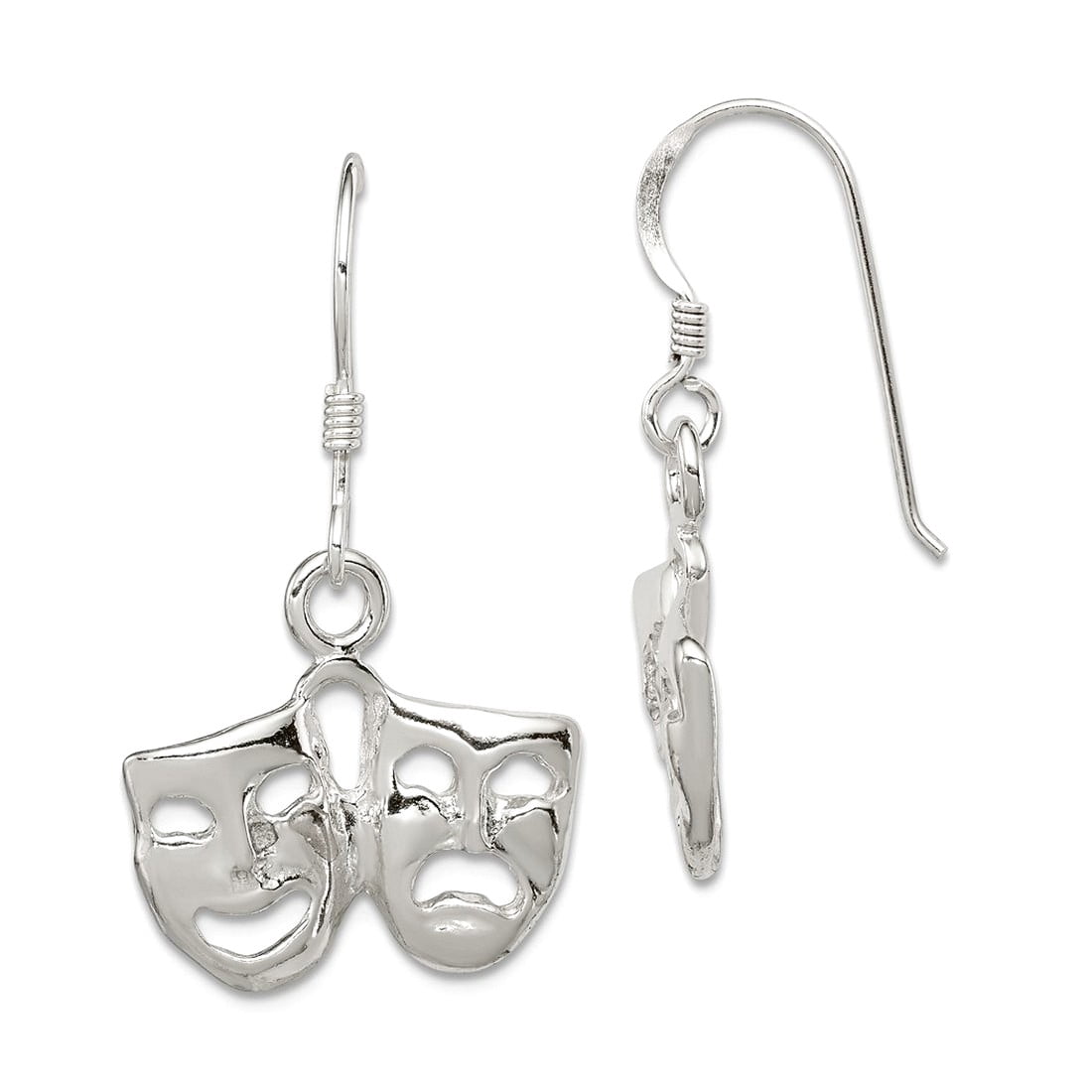 925 Sterling Silver Solid Polished Shepherd hook Comedy Tragedy Earrings 26x17mm Wide Dangle Earring for Women