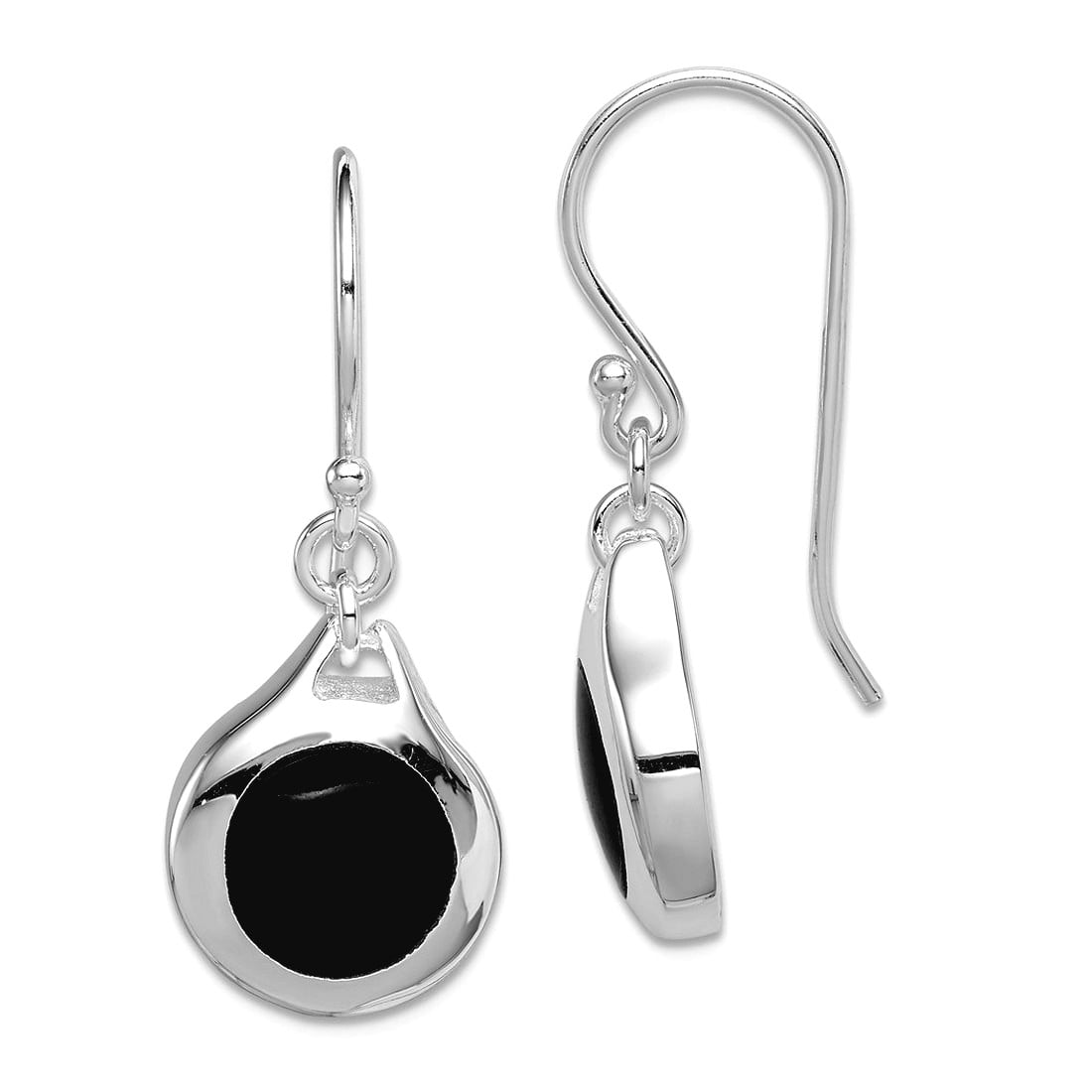 925 Sterling Silver Solid Polished Shepherd hook Simulated Onyx Disk Earrings 32x12mm Wide Dangle Earring for Women