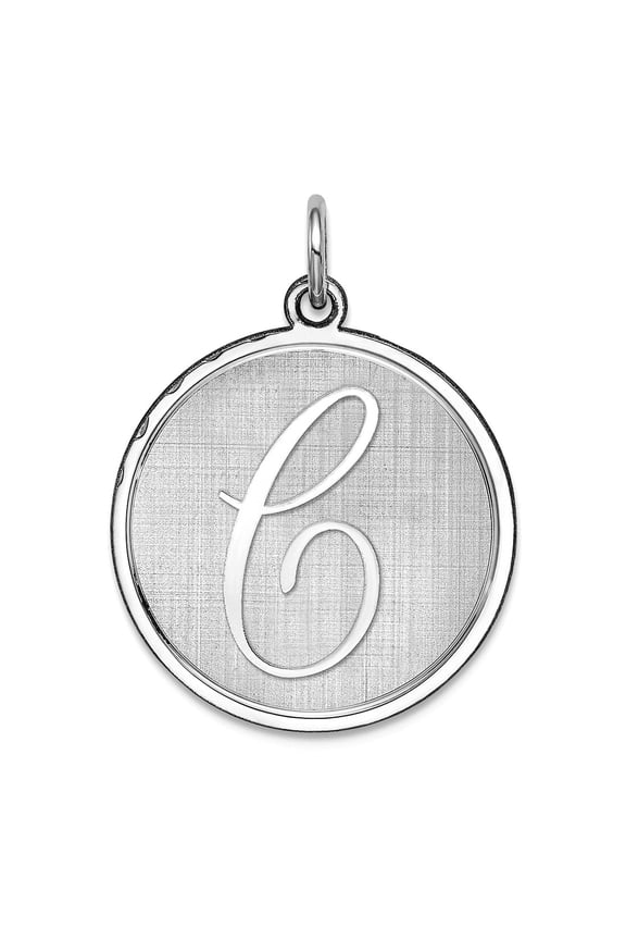 925 Sterling Silver Solid Polished back Brocaded Letter Name Personalized Monogram Initial C Charm 27x20mm Wide Pendant
