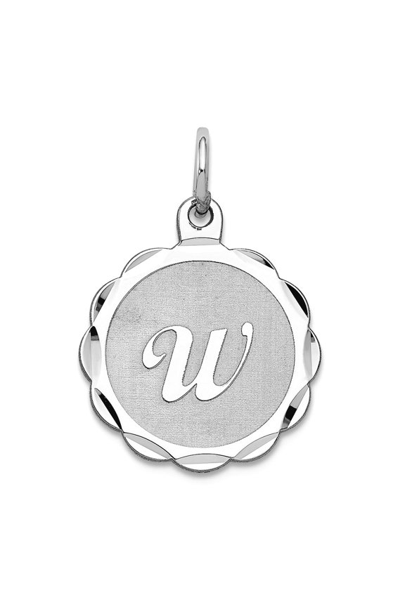 925 Sterling Silver Solid Polished back Brocaded Letter Name Personalized Monogram Initial W Charm 22x16mm Wide Pendant