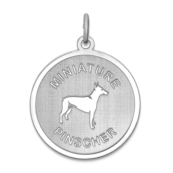 925 Sterling Silver Solid Faceted Laser Etched Mini Childrenature Pinscher Disc Charm 26x19mm Wide Pendant Necklace for