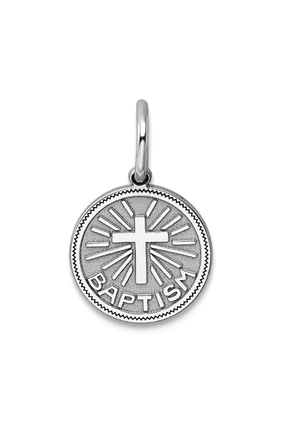 925 Sterling Silver Solid Faceted Laser Etched Baptism Disc Charm 15x10mm Wide Pendant Necklace for Women
