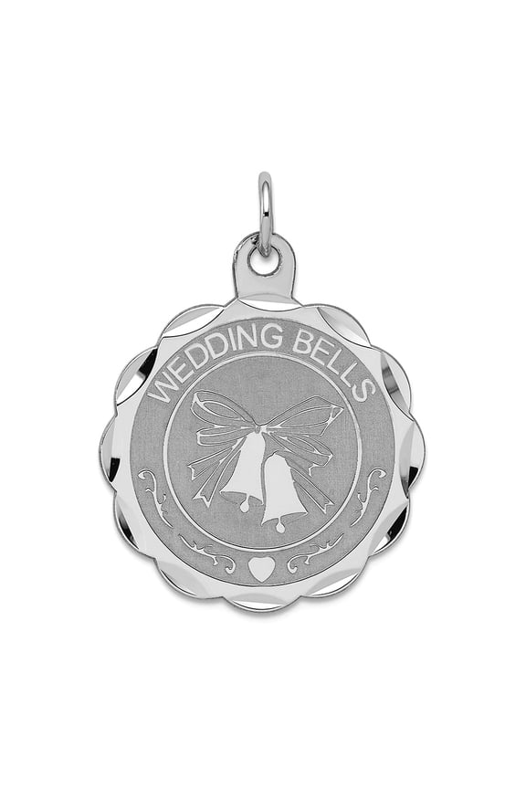 925 Sterling Silver Solid Faceted Wedding Bells Disc Charm 30x23mm Wide Pendant Necklace for Women