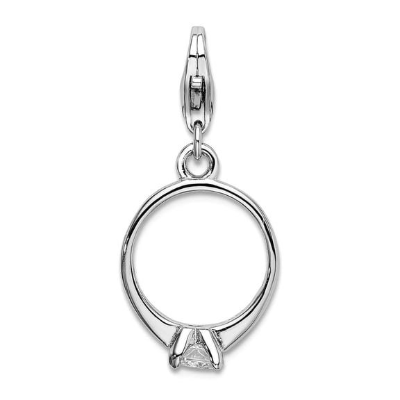 925 Sterling Silver Solid Fancy Lobster Closure Cubic Zirconia Polished Ring With Lobster Clasp Charm 28x13mm Pendant Ne
