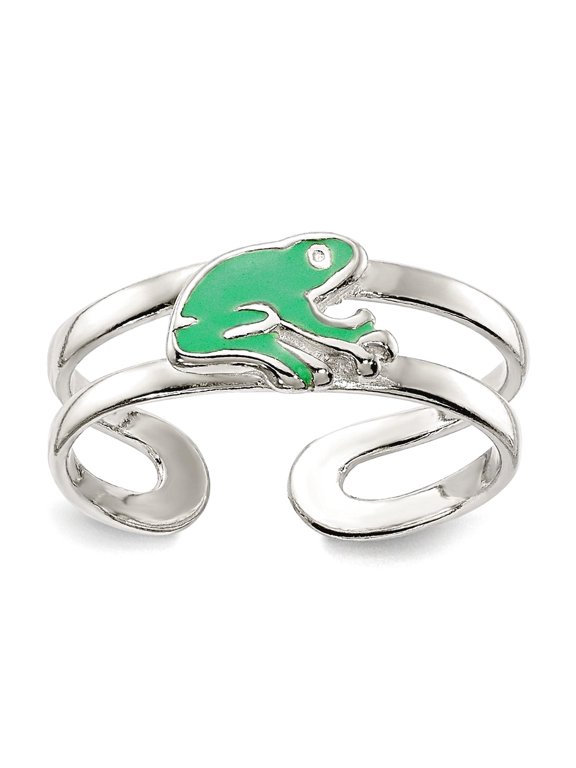 925 Sterling Silver Solid Green Enameled Frog toe ring 6mm Wide toe ring for Women - 1.5 Grams