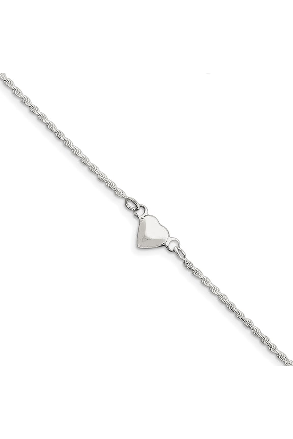 925 Sterling Silver Solid Hollow Polished Puffed Love Heart Anklet 9 Inch Spring-Ring 8mm Wide Anklet for Women
