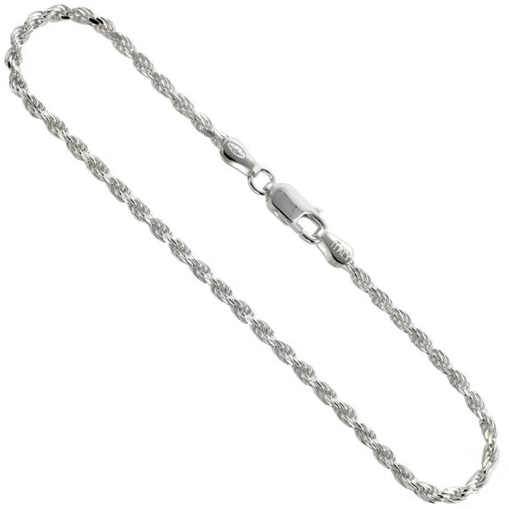 925 Sterling Silver Solid Italian Diamond Cut Rope Chain Bracelet 7mm