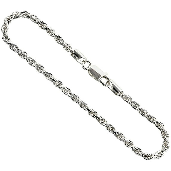 925 Sterling Silver Solid Italian Diamond Cut Rope Chain Necklace 3mm