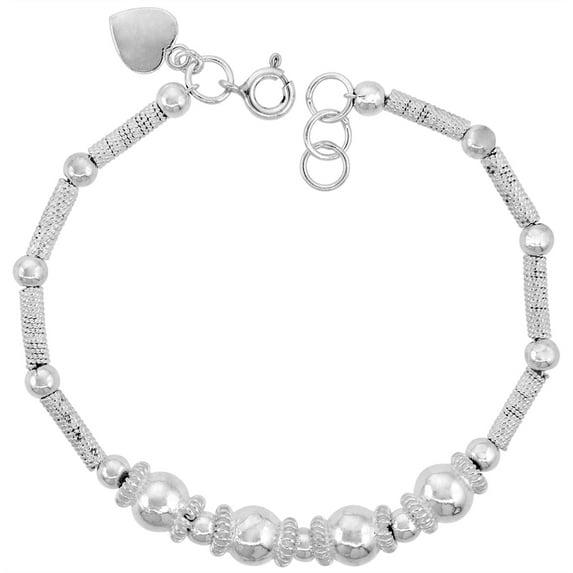 925 Sterling Silver Solid Italian Rope Bar Beaded Charm Bracelet 7mm