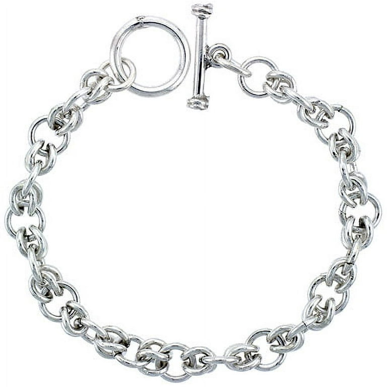 925 Sterling Silver Solid Italian Round Link Bracelet 9.5mm