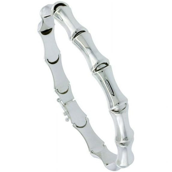 925 Sterling Silver Solid Italian Stampato Bamboo Link Chain Necklace 7mm