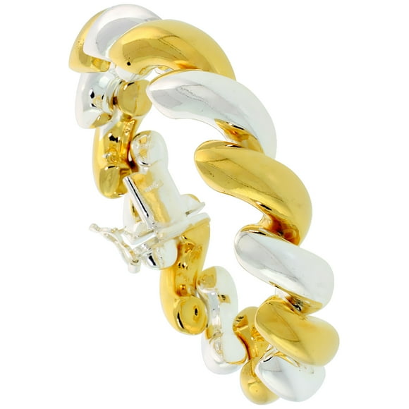 925 Sterling Silver Solid Italian Two Tone San Marco Chain Bracelet 12.5mm