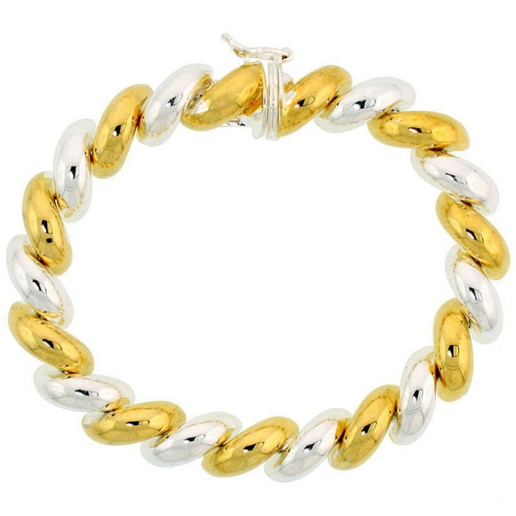 925 Sterling Silver Solid Italian Two Tone San Marco Chain Bracelet 9.5mm