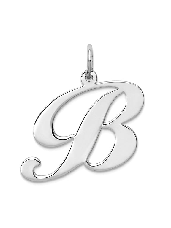 925 Sterling Silver Solid Large Fancy Script Letter Name Personalized Monogram Initial B Charm 21x24mm Wide Pendant Neck